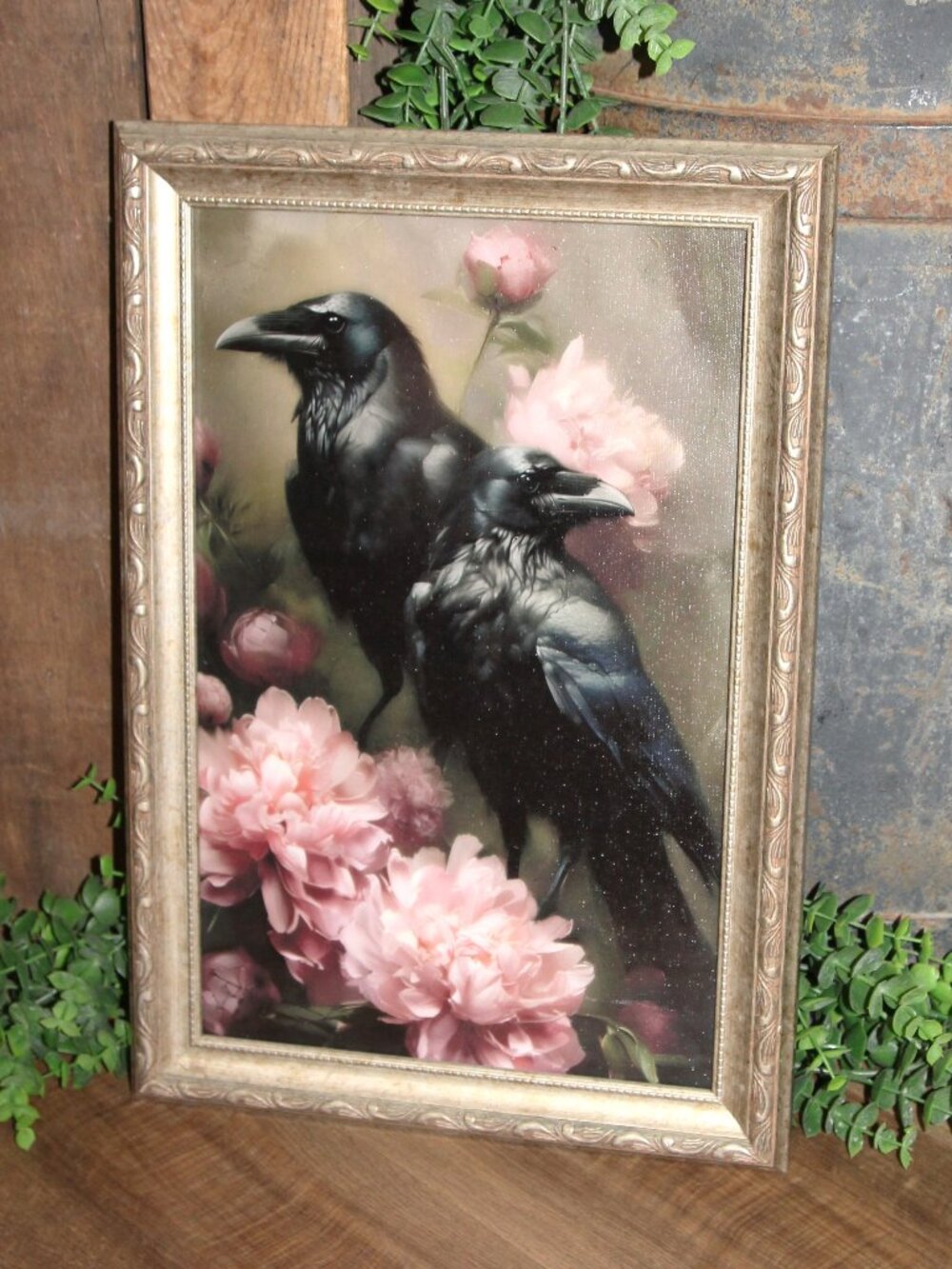 Dark Moody French Gothic Victorian Ravens & Floral Wall Decor Picture